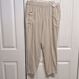 Old Navy Cream High Rise Straight Taper Linen Blend Crop Pants Size L NWT